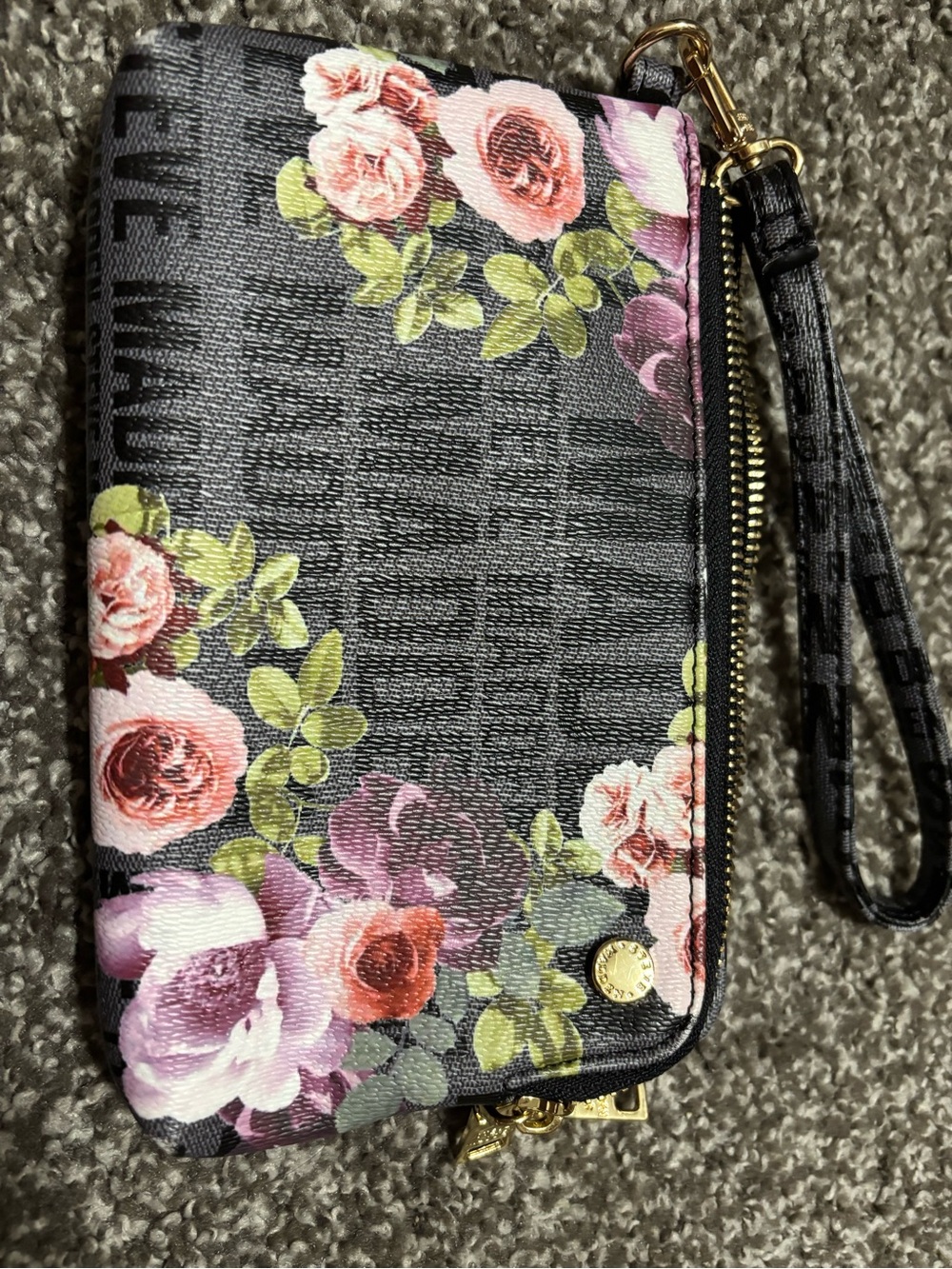 Steve Madden Floral Print Wristlet Wallet - Black with Pink Floral
